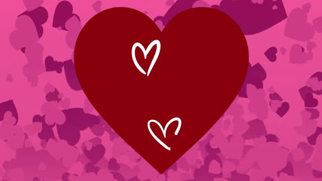 red heart with white heart outlines over pink hearts animation background