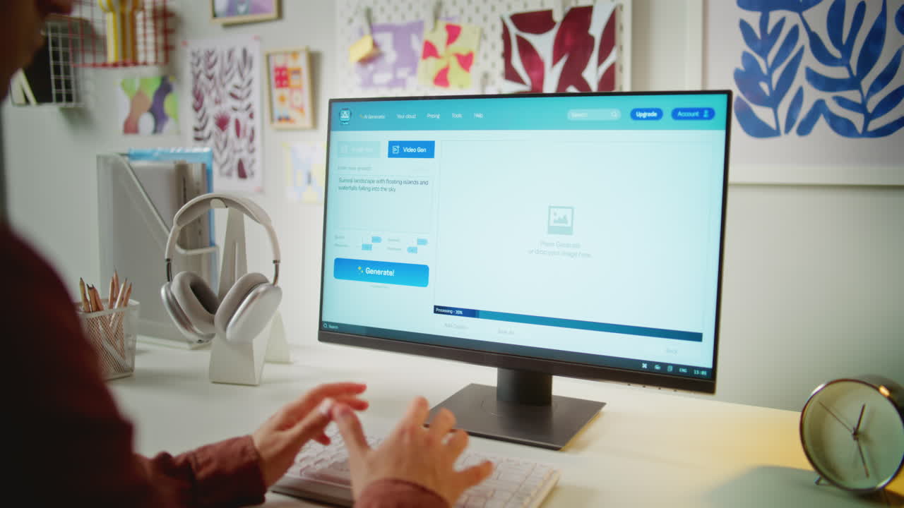 Person Using Computer for Video/Image Editing in a Home Office