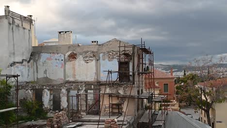 damaged buildings in athens, greece