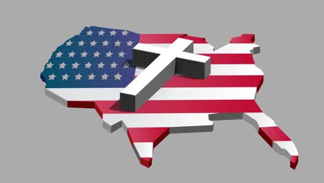 Animation-of-christian-cross-over-map-with-flag-of-usa