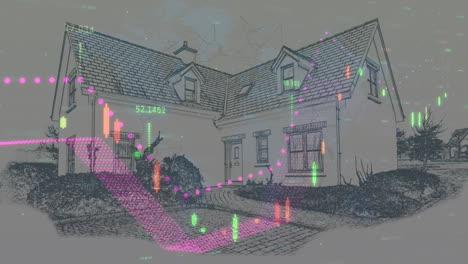 animation of statistics with data processing over house