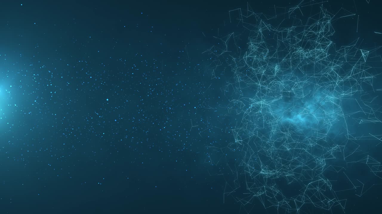 Abstract sphere from connected plexus. Geometric blue background with moving lines, dots and triangles. Science and technology background with star particles in the sky and space. Depth of field settings. The computer was created.