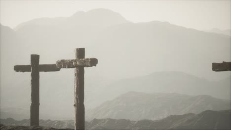 wooden crucifix cross at mountain