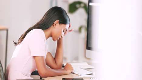 Stress,-burnout-and-business-woman-in-her-office