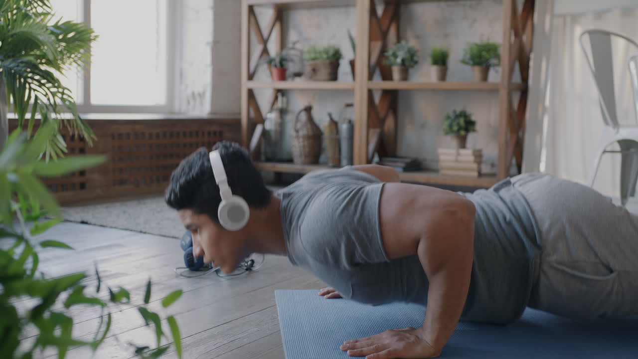 Man Doing Push-ups at Home