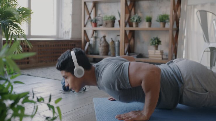 Man Doing Push-ups at Home