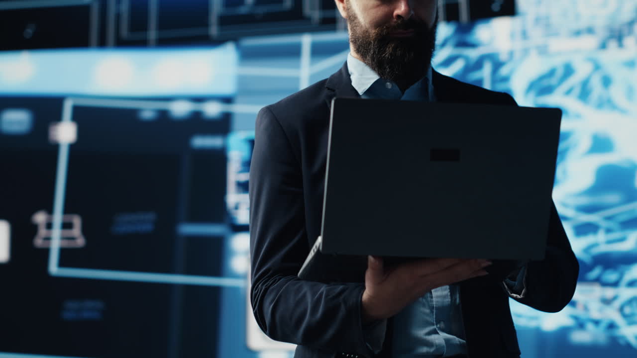 Young entrepreneur reviewing predictive analytics and machine learning