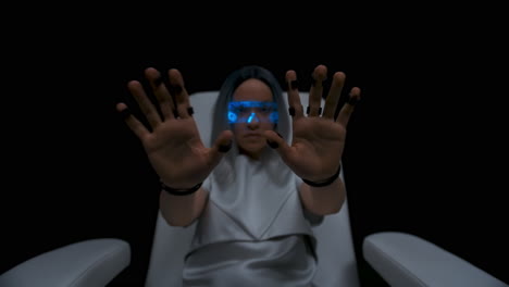 haptic gloves gamer touching exploring. person trying futuristic cyberspace