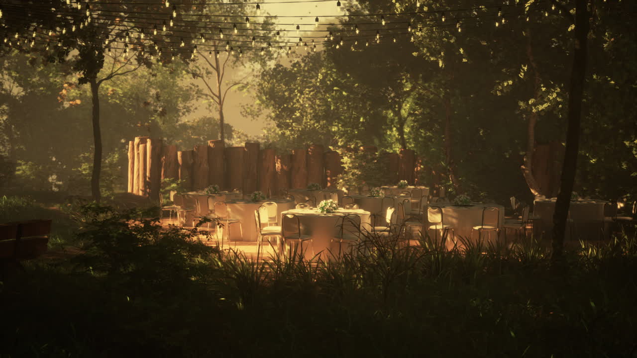 숲에서 마법의 야외 결혼식