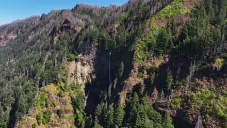 aerial orbit of waterfall in mountains