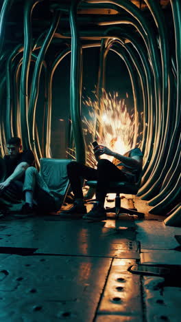 futuristic cyberpunk scene with people