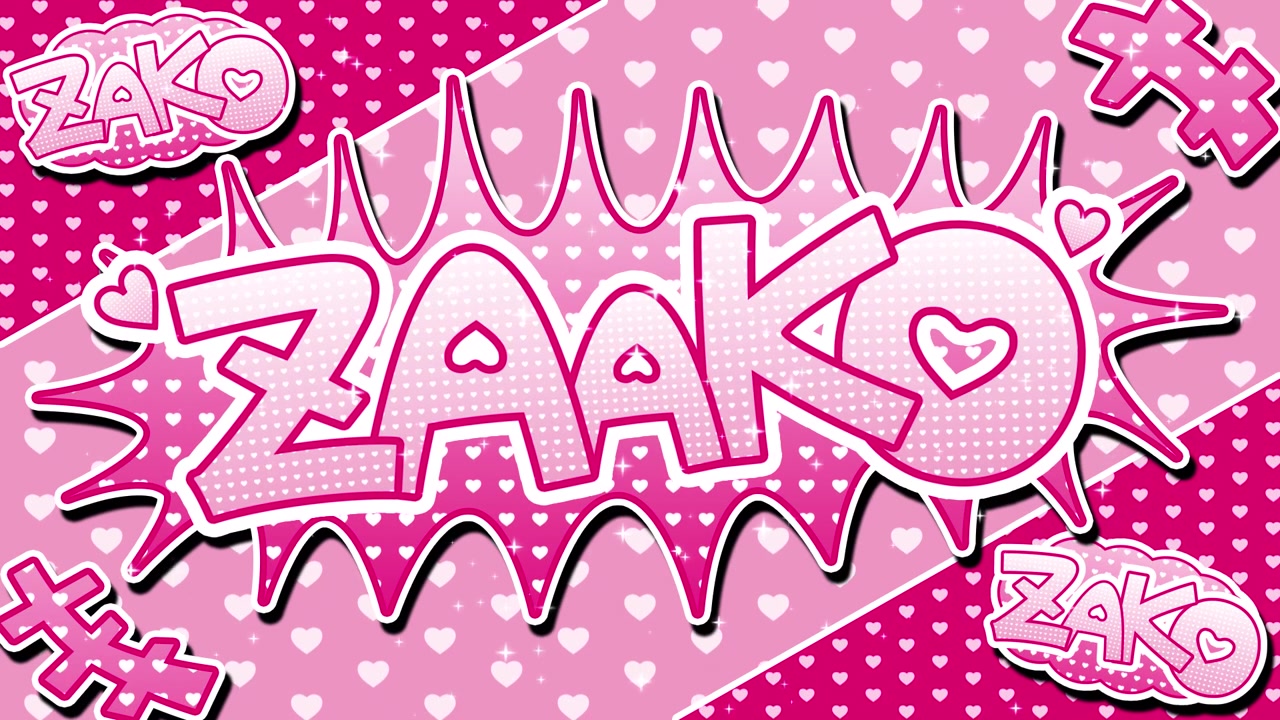 Grafica rosa in stile fumetto con testo Zako