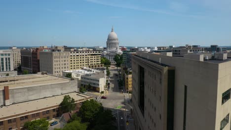 wisconsin state capitol building - aerial establishing shot on beautiful summer day