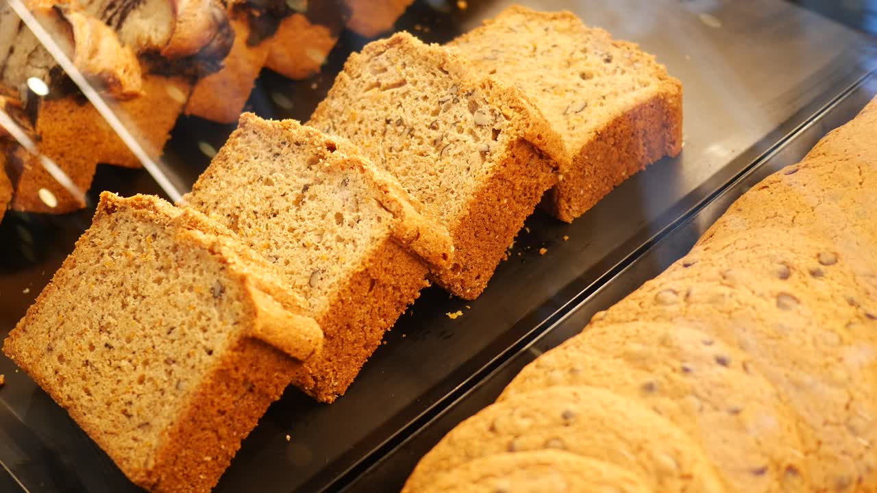 Assortment of Baked Goods in a Display Case