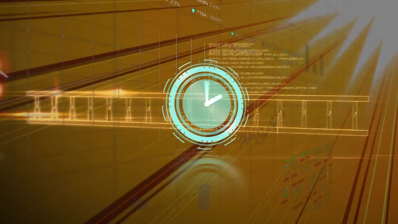 Animation of clock with data processing over lights