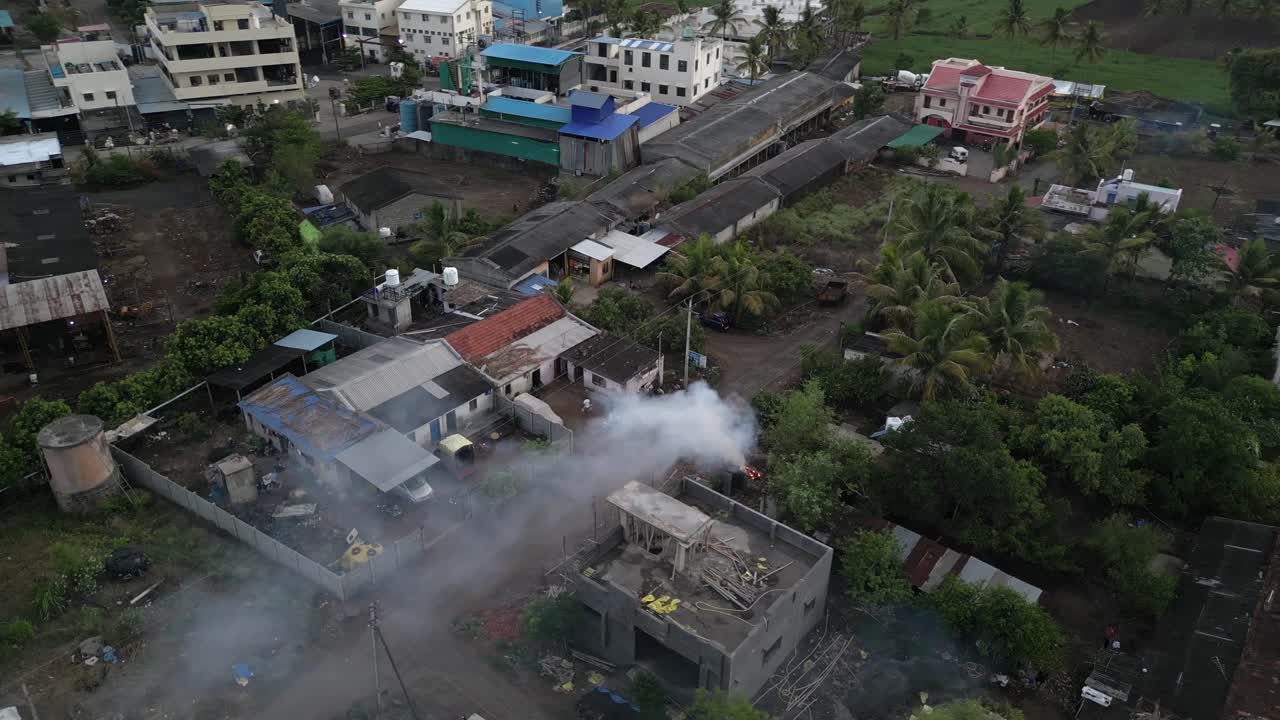 fire smoke in village morning view