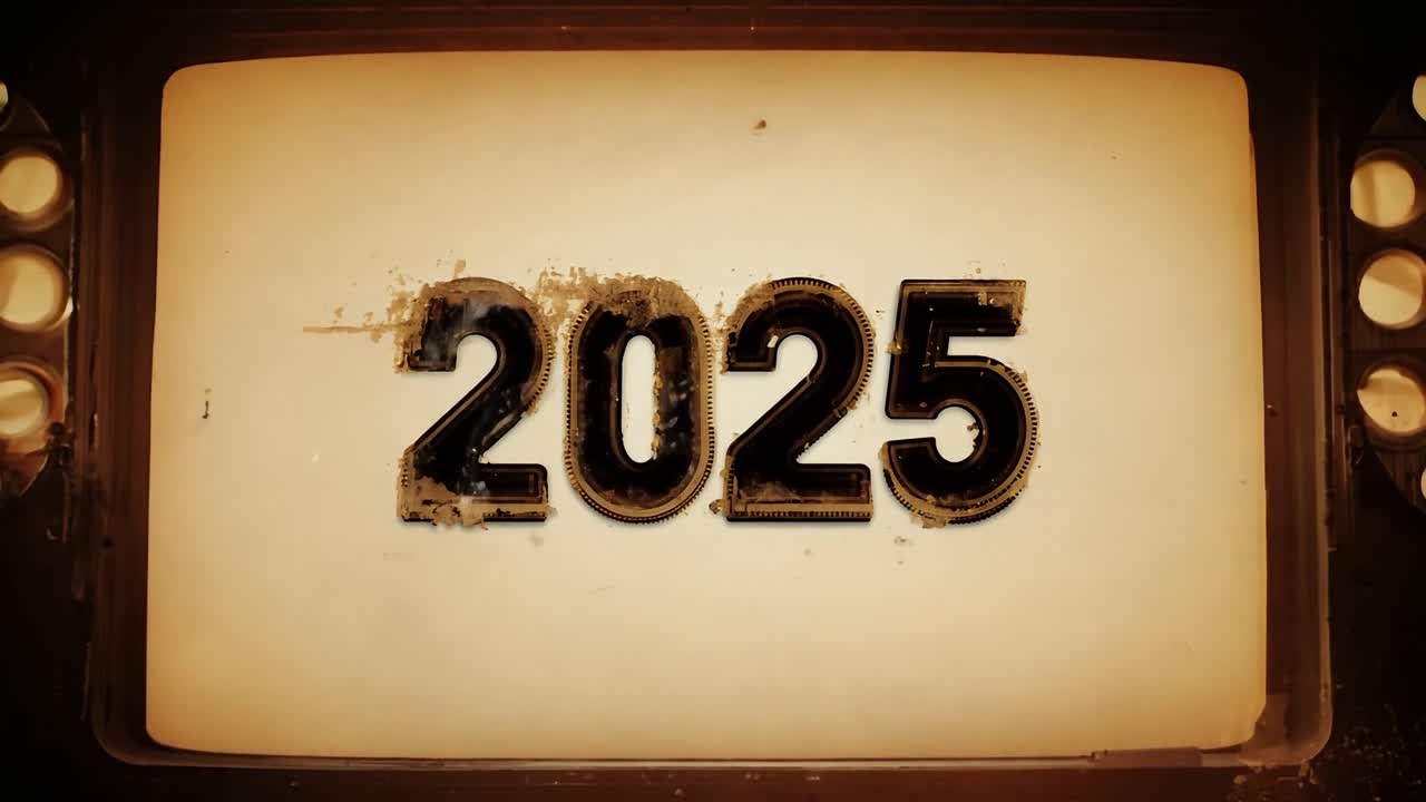 televisión retro que muestra el año 2025