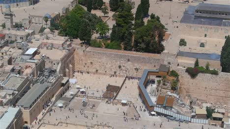 western wall and golden dome of the rock mosque, aerial view