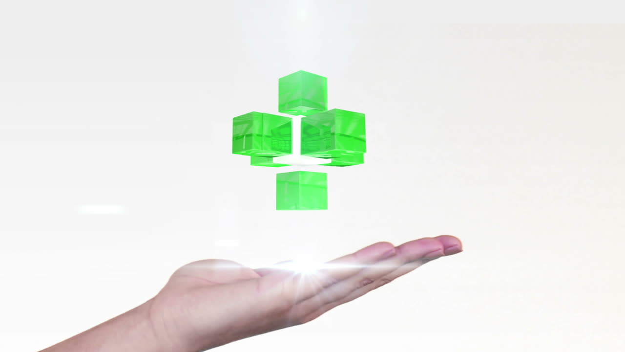 cuadrícula de cubos holográficos presentados a mano