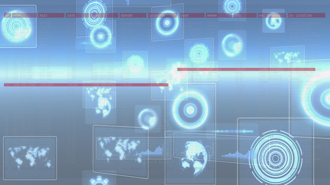 Animation of data processing over blue background