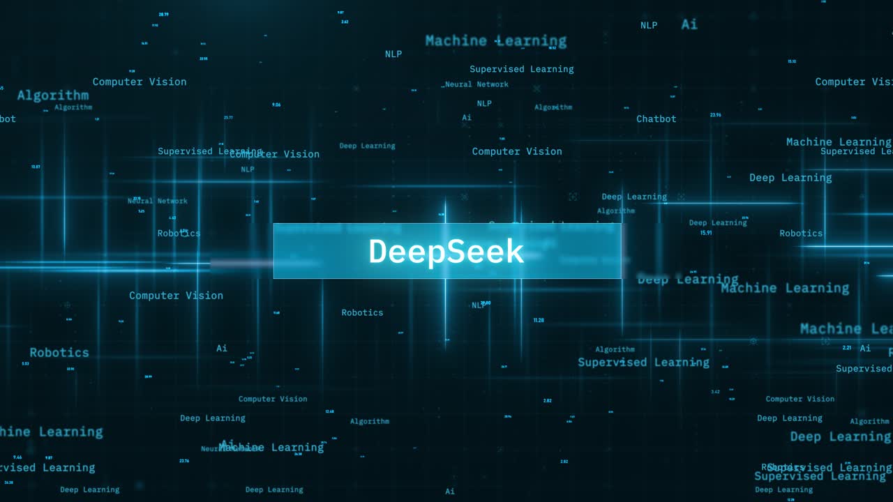 DeepSeek Text on Abstract Digital Background with Tech Terms