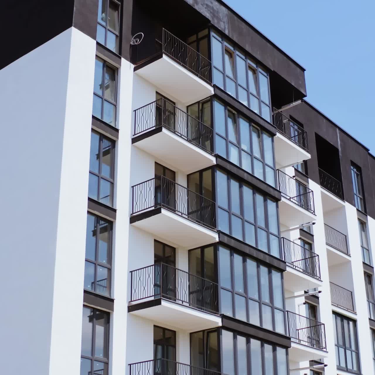 Modern apartment buildings in city. Aerial view of modern urban apartment building