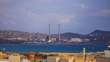 lavrio, greece and natural gas power plant along the coast - time lapse