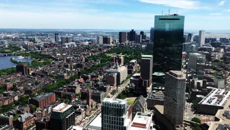 Boston-view-of-John-Hancock-Tower,-Back-Bay,-Boston-Public-Garden,-Boston-Common-and-Charles-River