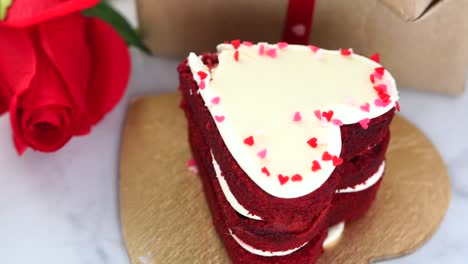 heart-shaped red velvet cake