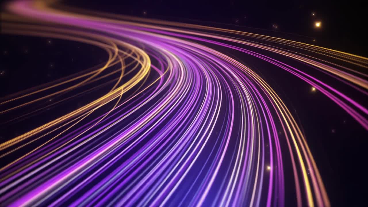 Abstract Glowing Light Trails Moving Rapidly in Digital Space