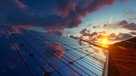 solar panel field and clouds running over
