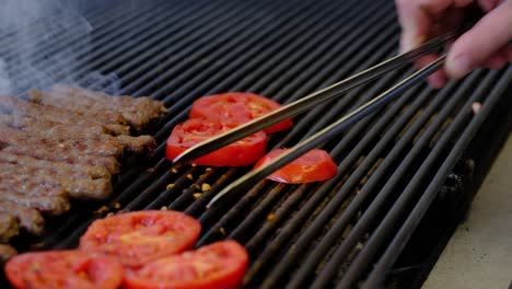 Tomatoes-and-bread-cooked-on-one-side-are-turned-over