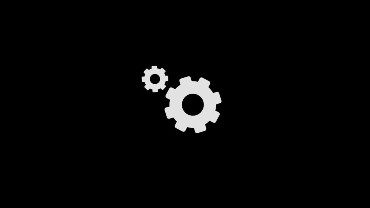Animated White Gears Rotating on Black Background