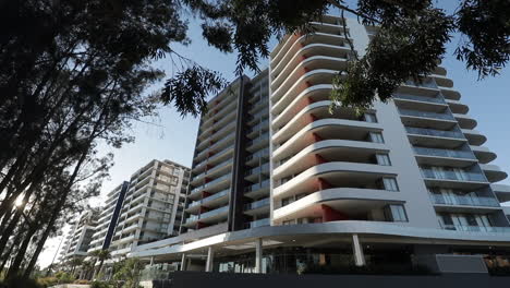 white luxury apartment buildings, low angle