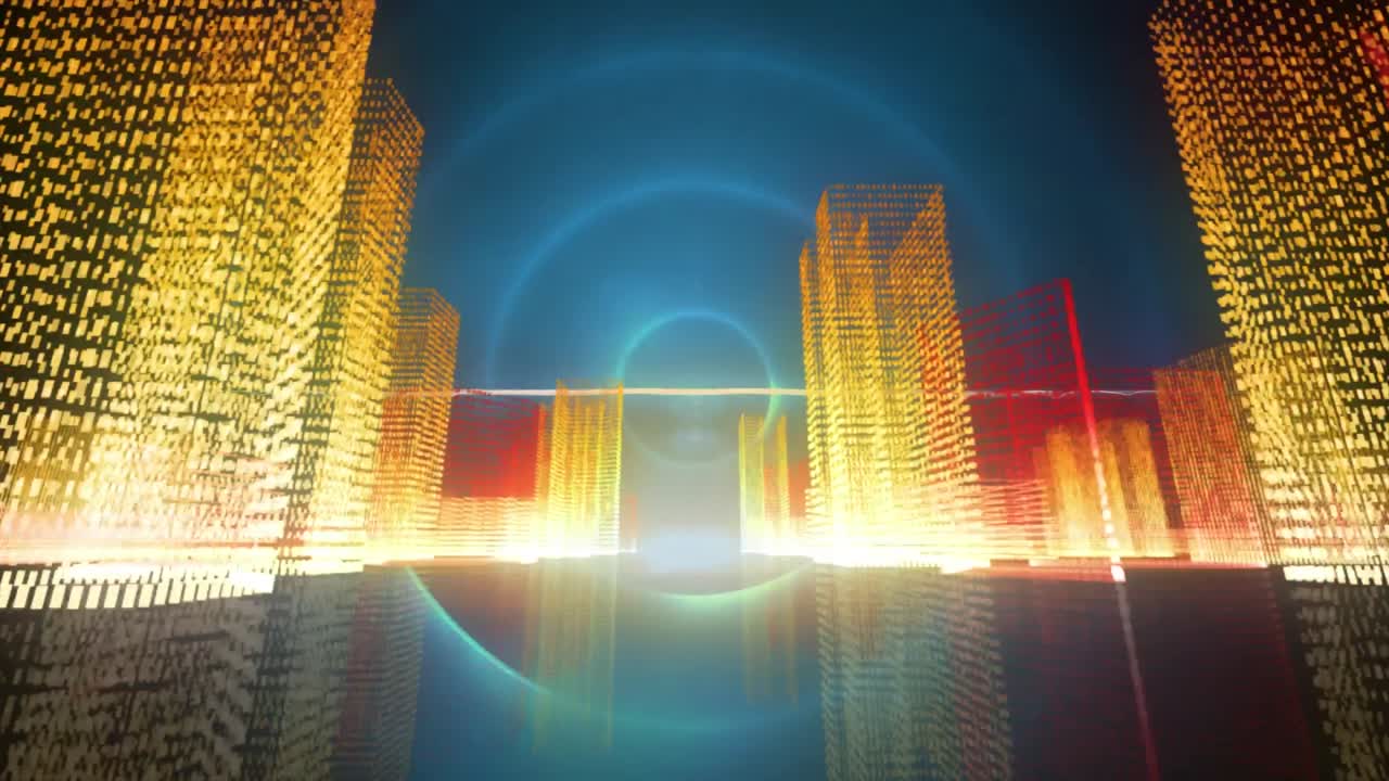 원에 3d 도시 풍경으로 데이터 처리의 애니메이션