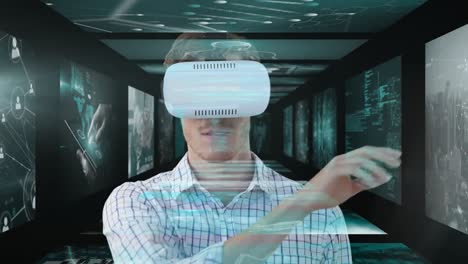 Animation-of-data-processing-over-caucasian-businessman-using-vr-headset