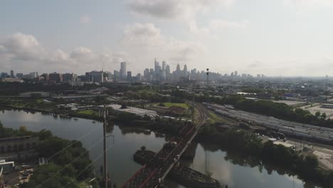 philadelphia skyline shot from south western philadelphia by drone