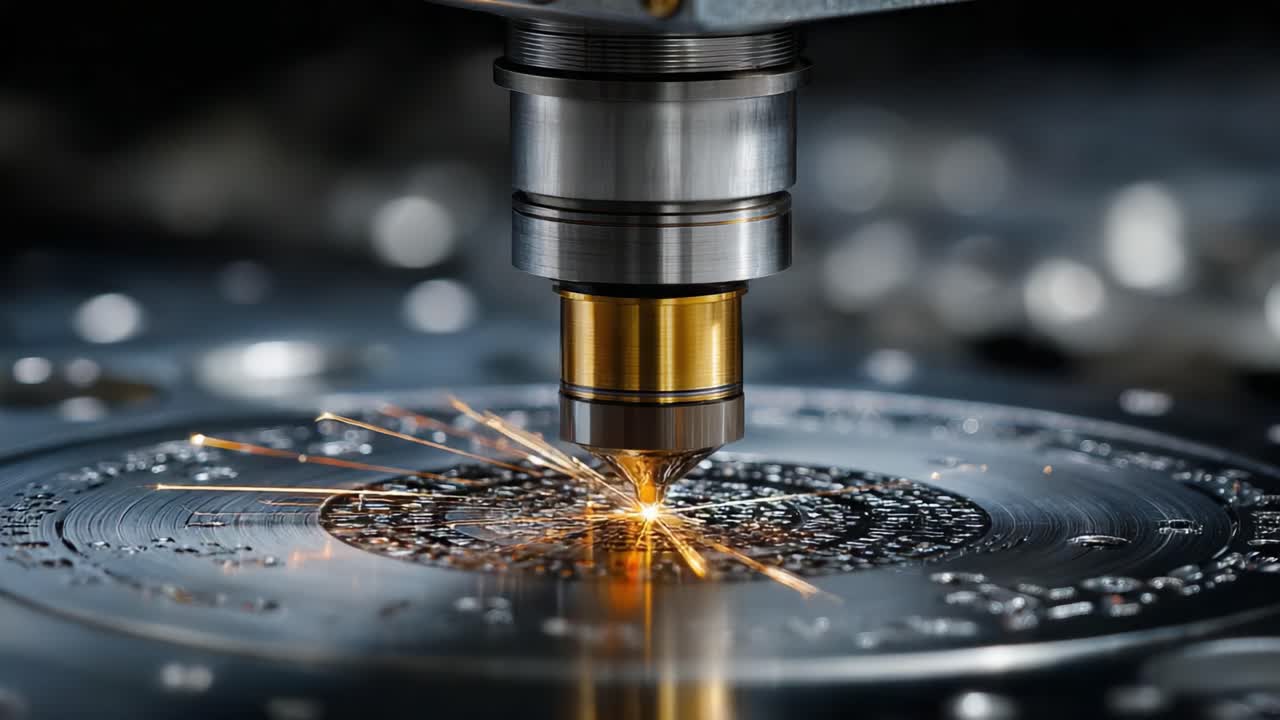 Close-Up of a Laser Cutting Process on a Metal Surface, Showcasing Sparks and Precision Engineering in Action, Exemplifying Advanced Manufacturing Techniques