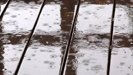 rain drops falling on the porch of the house.