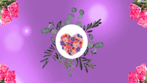 animation of flowers and heart on pink background
