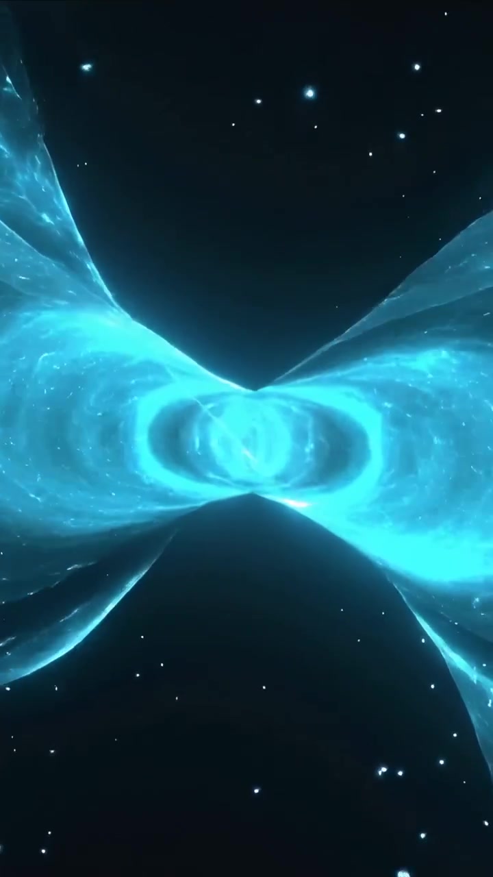 Vertical video: Opening frame revealing cyan-blue ribbons stretching, pinching torus, showing stars