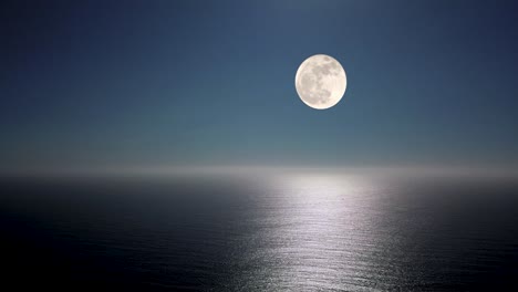 full moon glow over the ocean illuminated reflection over the ripples with clear blue night sky