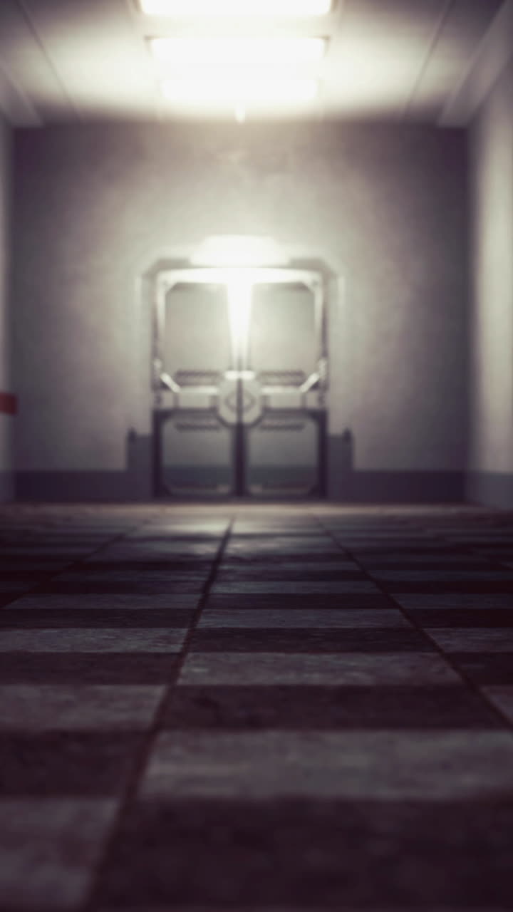 Empty dark hospital laboratory corridor