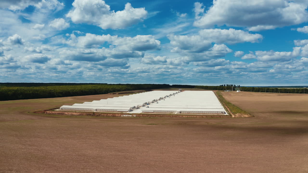 Agriculture from above. Bird eyes view from flying drone of the big farm