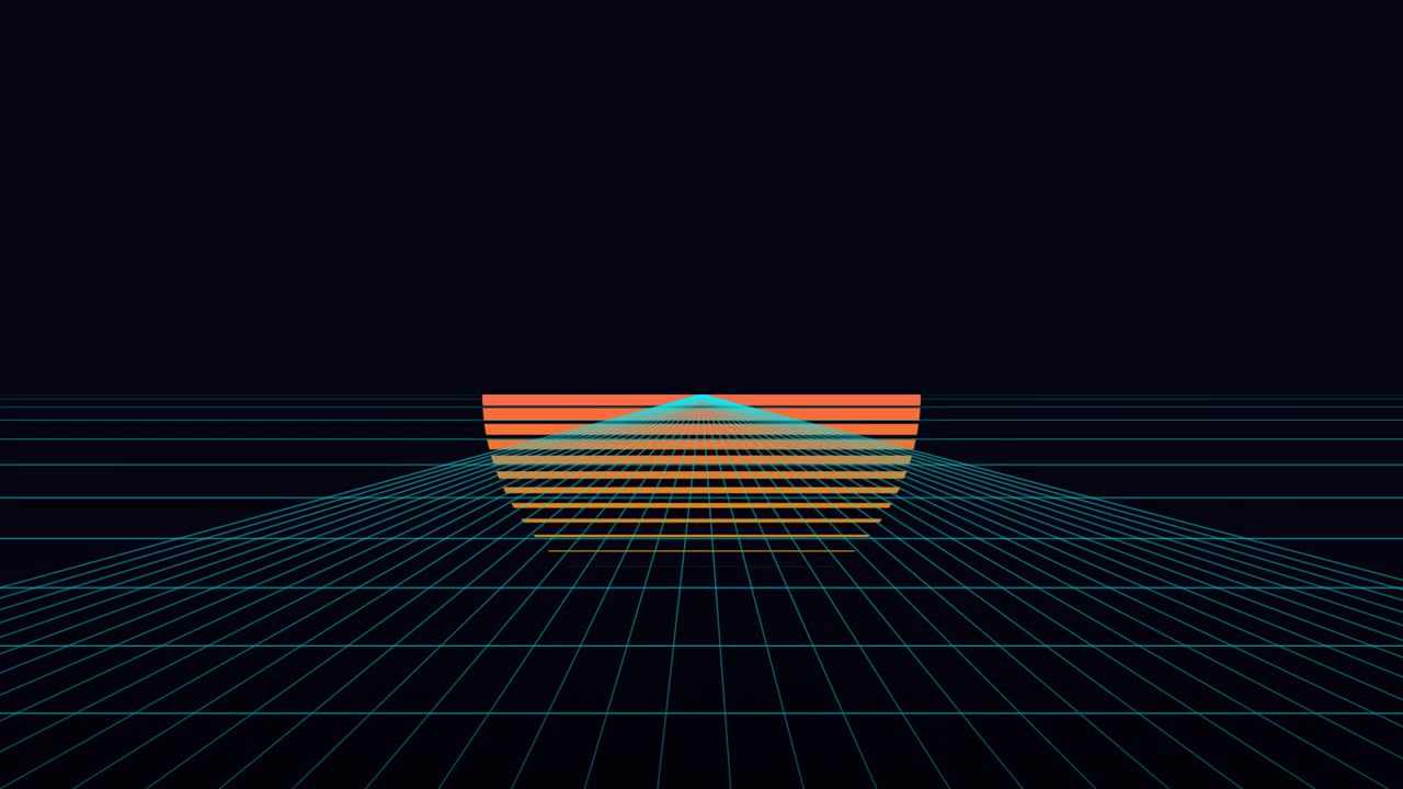 Retro Synthwave Style Grid Animation with Glowing Sunset