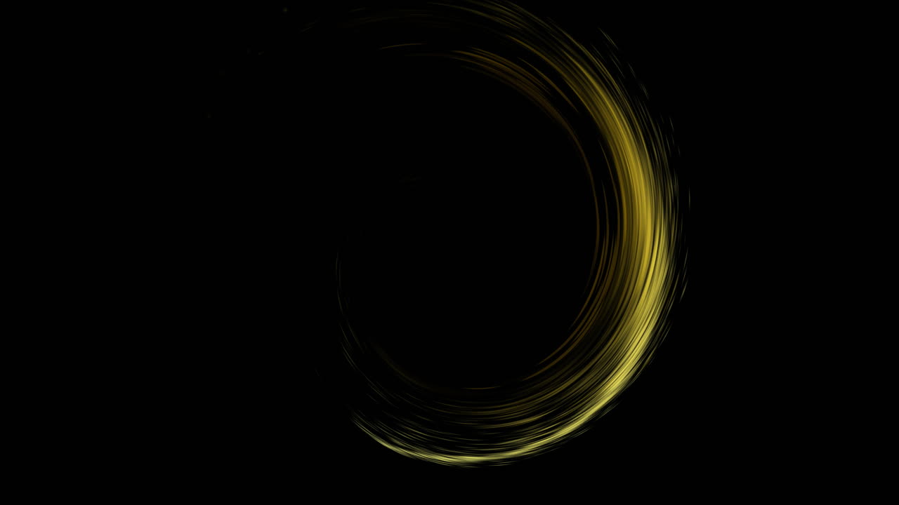 검은색 배경에 복사 공간을 가진 노란색 빛의 반이는 원의 애니메이션 시험