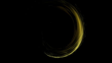 animation of glowing circle of yellow light trial with copy space on black background