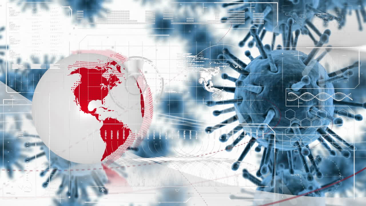 데이터 처리와 지구 회전으로 확산되는 코로나바이러스 세포