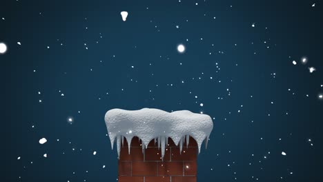 animation of christmas snow falling over house chimney and night sky