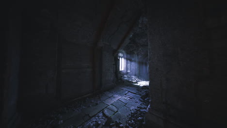 dark and abandoned corridor in ruins